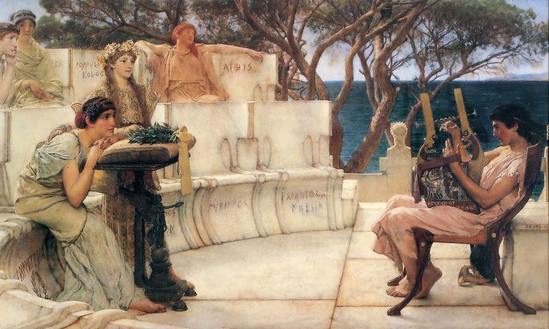 Sir Lawrence Alma-Tadema,OM.RA,RWS Sappho and Alcaeus Germany oil painting art